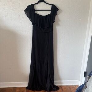 Ever Pretty Black Maxi Dress with Ruffled Neckline